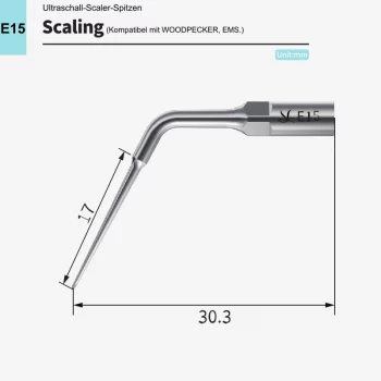 VRN E15 Ultraschall‑Scaler Spitze – Endodontisch, Revisionsspitze, kompatibel mit Woodpecker® & EMS®